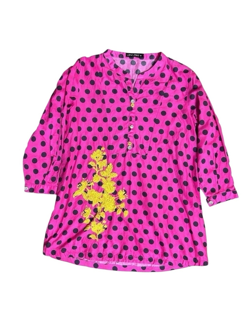 NEW Limelight Kaftan Blouse Hot Pink Yellow Polka Dot